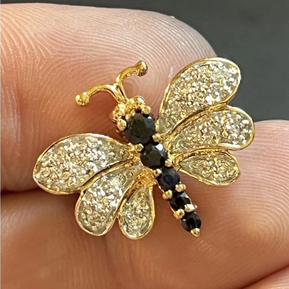 Sterling Silver 925 Gold Plated Genuine Sapphire Butterfly Pin/brooch